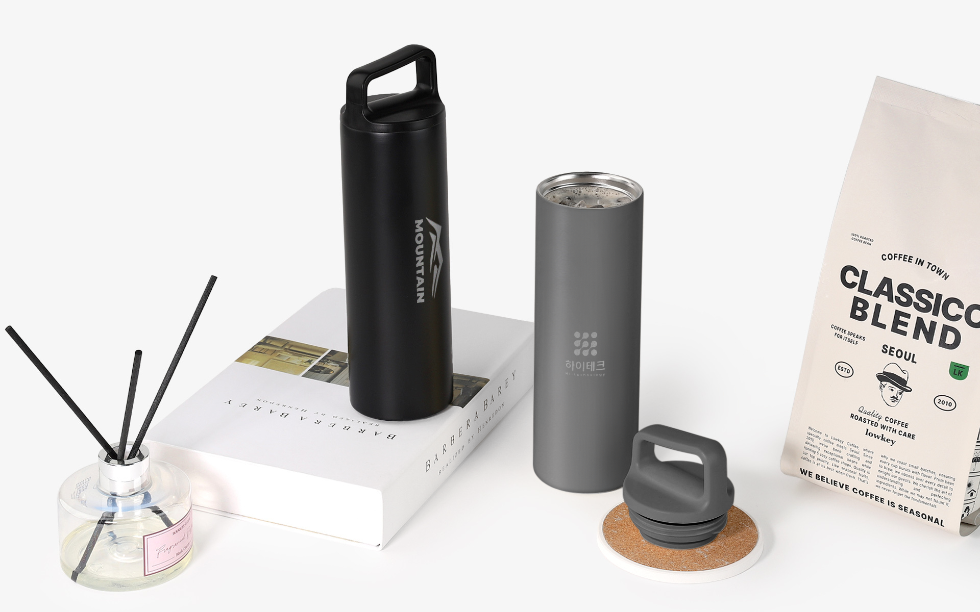 주방 용품에 사용되는 스텐 소재로 관리하기 편하고 휴대성이 높아 실용적인 마플 커스텀 제작 슬림 진공 스텐 텀블러 500ml