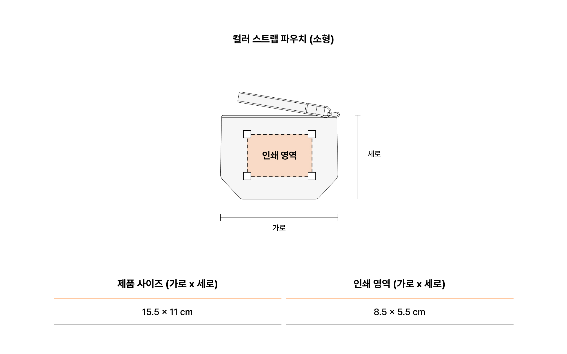 컬러 스트랩 파우치 (소형)-가방 속에 넣고 다니기에 적당한 크기로 외출할 때나 여행 중에 특히 유용하게 사용할 수 있으며 화장품, 여성용품, 보조배터리 등의 소지품을 수납하기 좋은 컬러 스트랩 파우치입니다. 바닥 면이 있어 넉넉한 수납이 가능하며, 파우치 입구를 지퍼로 마감하여 여닫을 수 있으며 소지품이 쏟아지거나 분실될 위험이 없습니다. 가볍게 들기 좋은 사이즈로 제작하는 커스텀 굿즈 파우치! 원하는 이미지를 담아 팬굿즈·선물용 파우치 제작에 잘 어울립니다. 커스텀 제작 상품, 마플