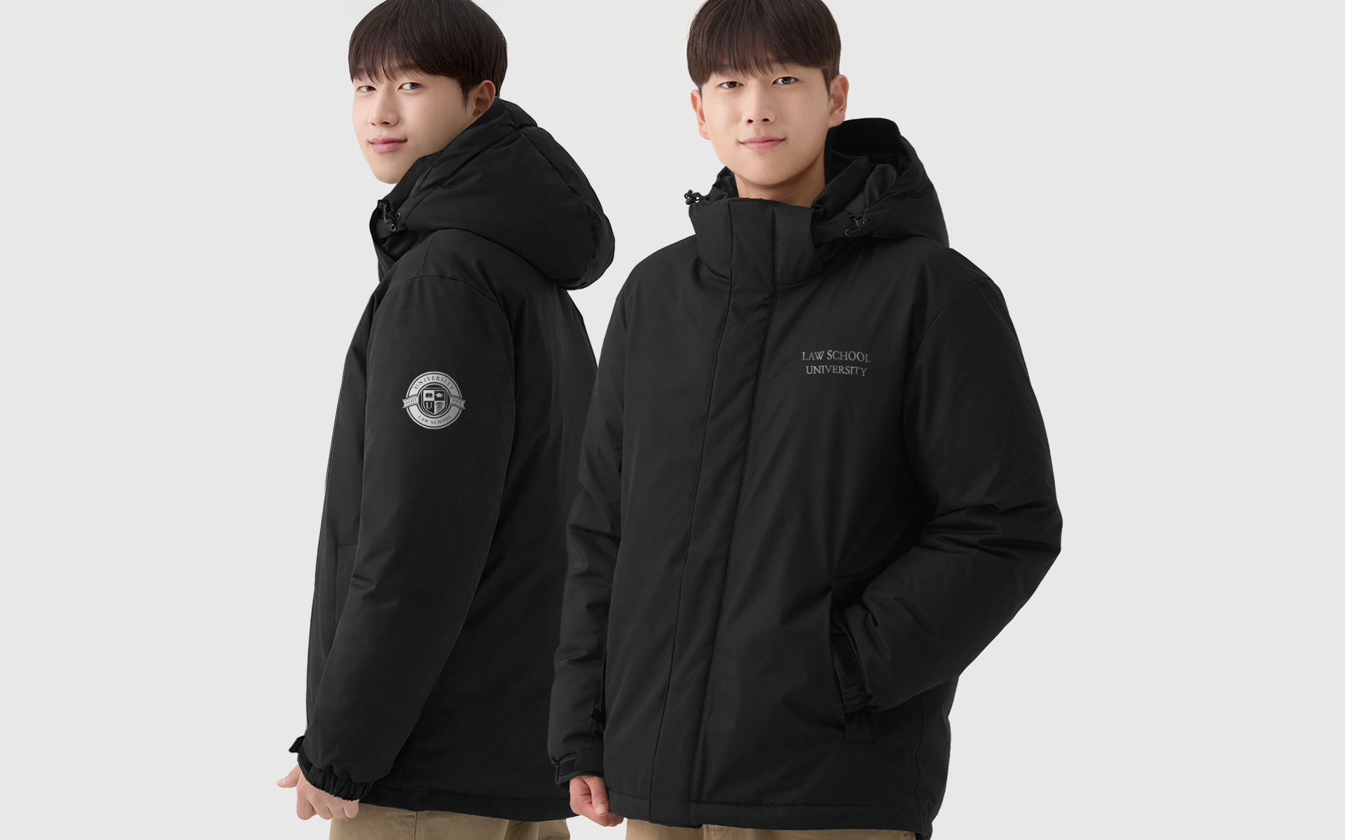 하프 패딩 커스텀 제작, 팀 로고와 문구를 넣어 쌀쌀한 날씨에도 입기 좋은 맞춤 단체 아우터 디자인