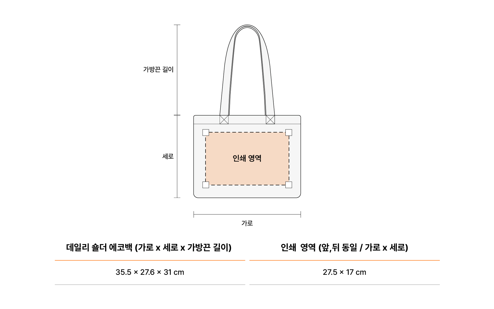데일리 숄더 에코백-긴 손잡이 끈으로 편하게 착용할 수 있는 에코백입니다. 14인치 노트북이 들어가는 커스텀 에코백. 두툼한 원단과 깔끔한 마감 처리로 튼튼한 내구성. 데일리로 들기 좋은 실용적인 디자인이에요. 원하는 이미지나 로고를 인쇄해 나만의 개성을 담은 에코백을 제작해보세요. 커스텀 제작 상품, 마플