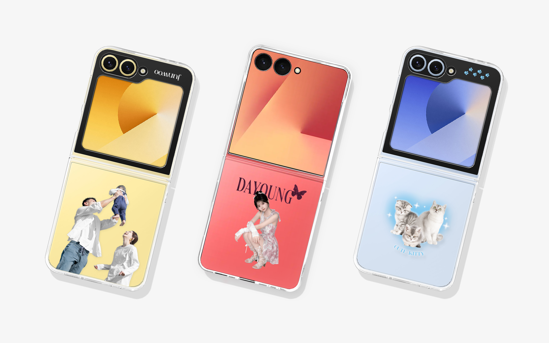 얇고 가벼운 하드케이스에 특별한 순간을 담을 수 있는 마플 커스텀 제작 갤럭시 Z 플립7 하드케이스 (투명)