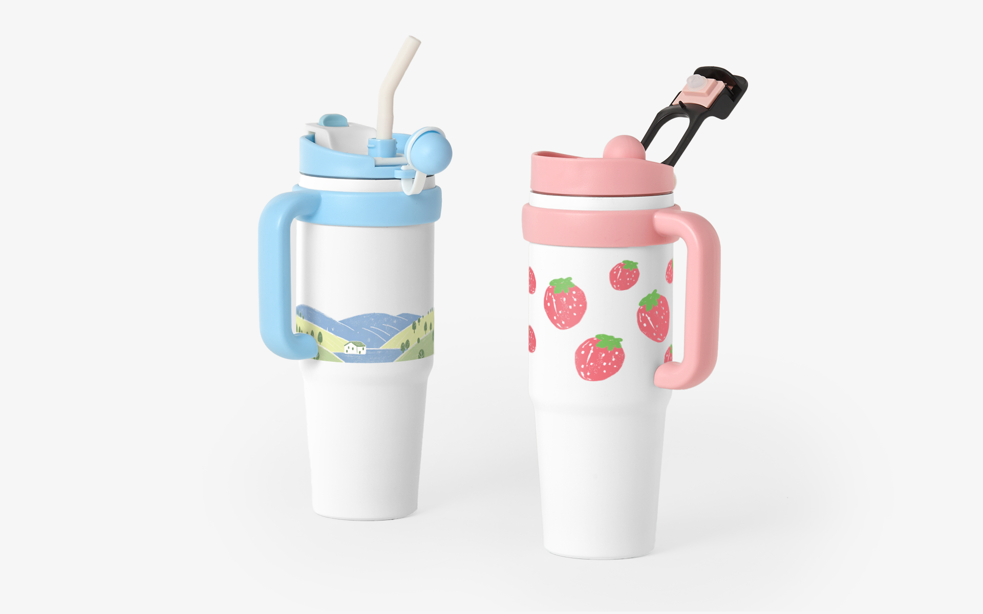 우리 브랜드를 돋보이게 할 굿즈, 로고부터 사진까지 360° 풀 컬러로 자유롭게 커스텀 가능한 대용량 핸들 텀블러입니다.