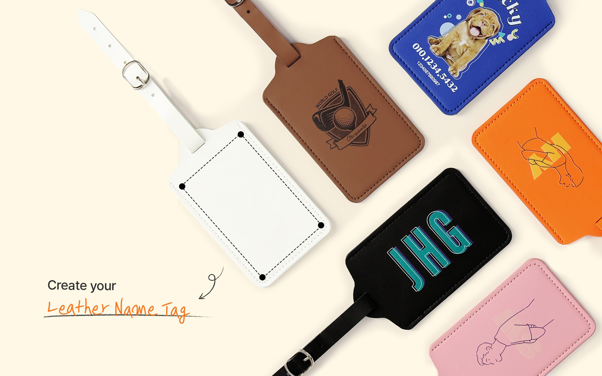 원하는 대로 프린팅할 수 있는 부드러운 감촉의 인조 가죽 네임택 네임태그 마플 커스텀 제작 가죽 네임택