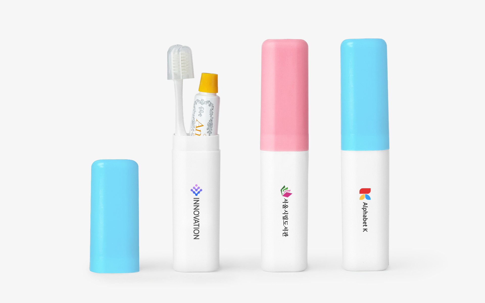 마플 파스텔 양치세트 커스텀 제작, 깔끔하고 베이직한 파스텔 바디 케이스와 실용적인 칫솔, 치약 양치 세트