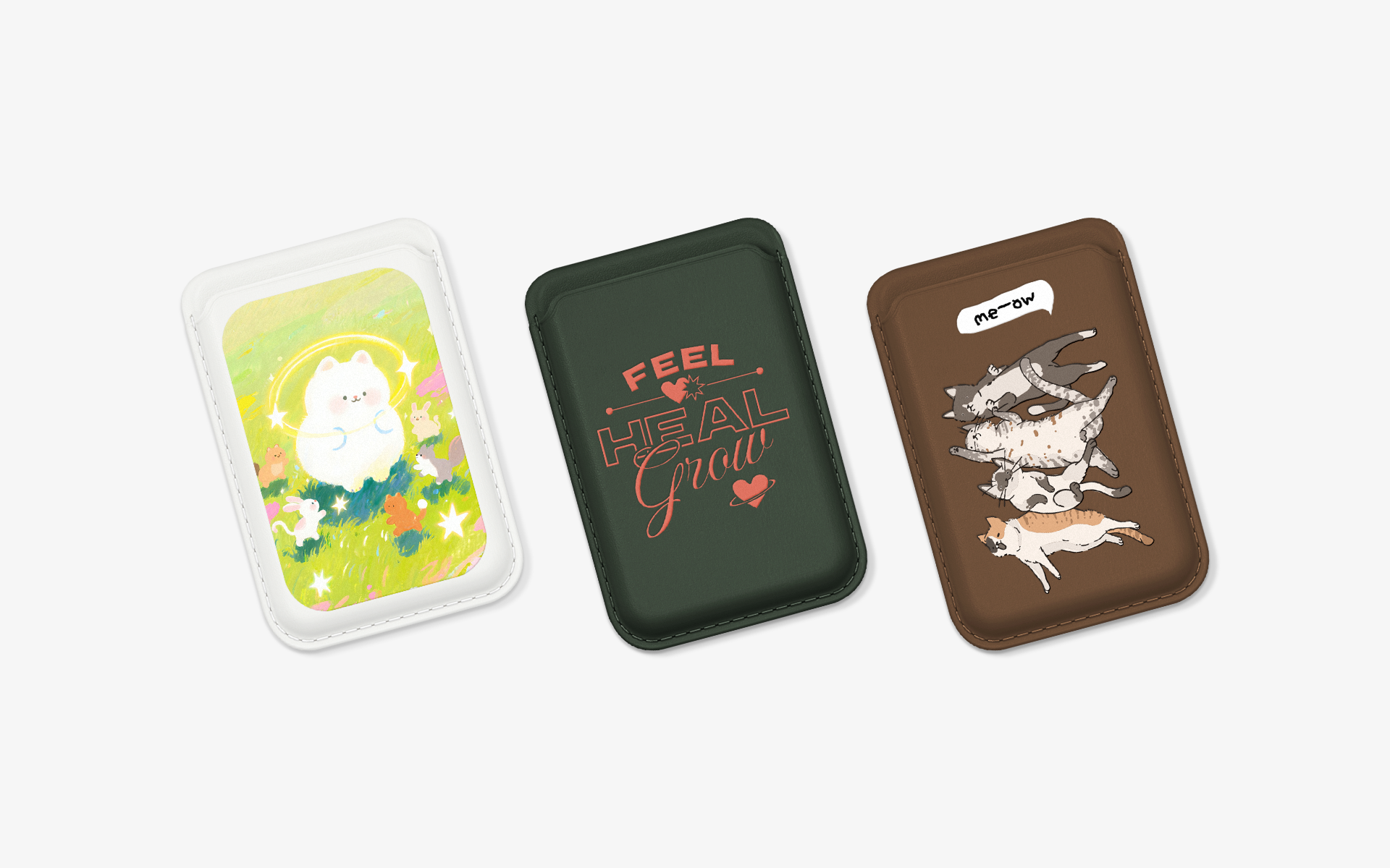 맥세이프 스탠드 가죽 카드지갑-펼쳐서 거치대로 활용할 수 있는 맥세이프 카드지갑입니다. 맥세이프 스탠드 가죽 카드지갑, 강력한 N52 자석으로 안정감 있게 부착되고 펼치면 스탠드로도 활용할 수 있어요. 부드러운 PU 가죽 질감이 손에 감기듯 편안하며, 문구·일러스트·직접 그린 그림 등 원하는 어떤 디자인이든 자유롭게 커스텀할 수 있어요. 커스텀 제작 상품, 마플