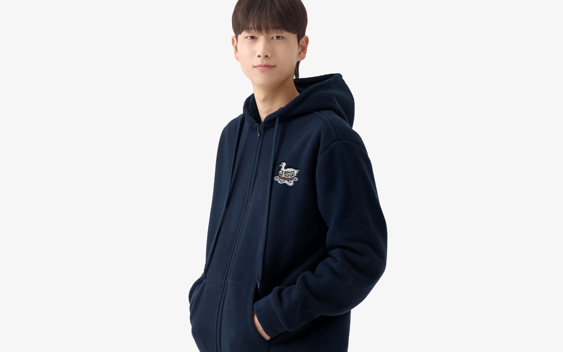 베이직 본딩 후드집업 (기모) 커스텀 제작, 후리스 겉감과 융털 안감을 결합한 본딩 구조로 발열 기능성 소재의 높은 보온성을 제공하며 단체복으로 활용하기 좋은 따뜻한 후드집업