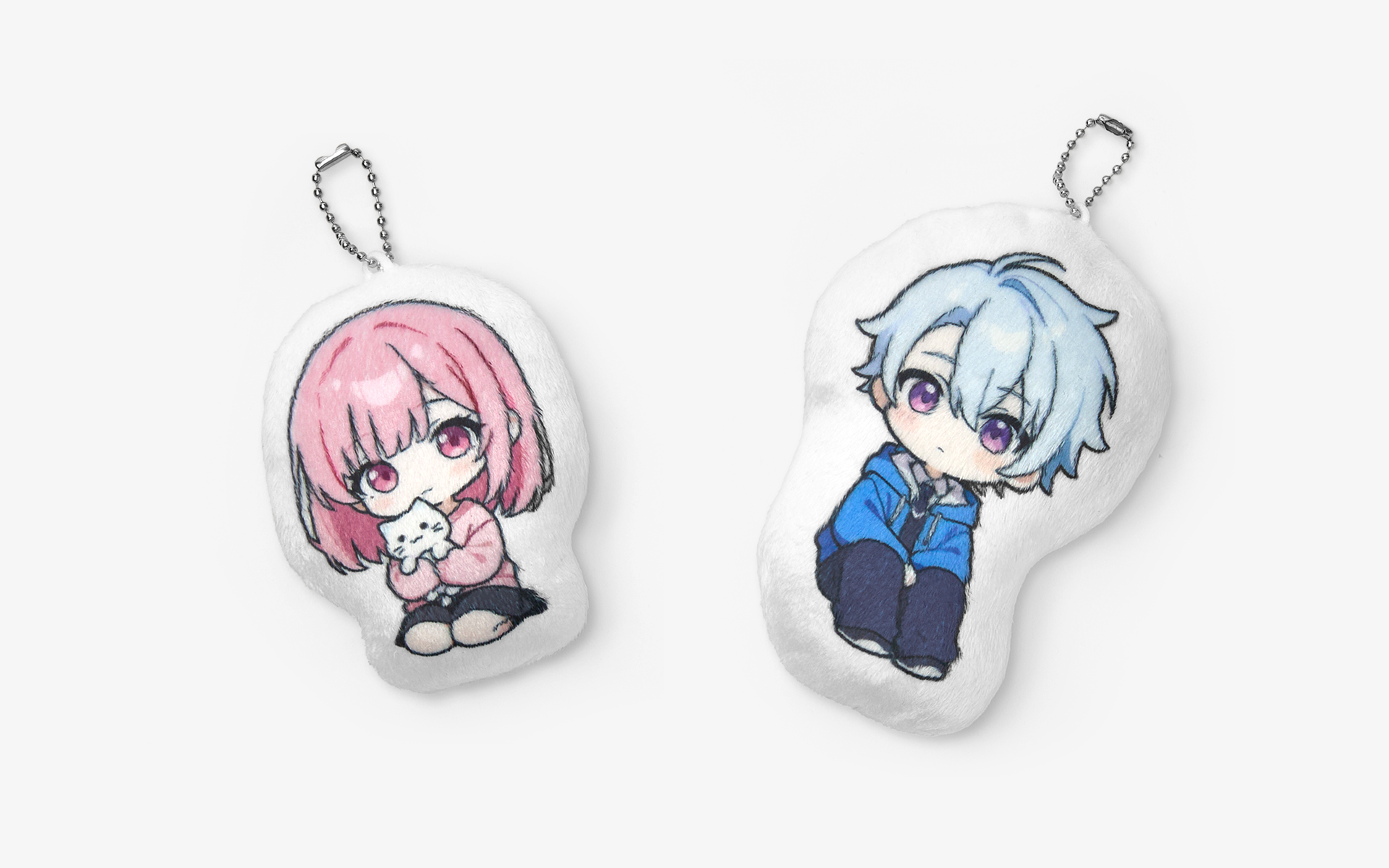 자유형 봉제 인형 키링 커스텀 제작, 애니메이션 캐릭터 디자인으로 팬 굿즈와 가방 포인트 액세서리에 적합한 아이템