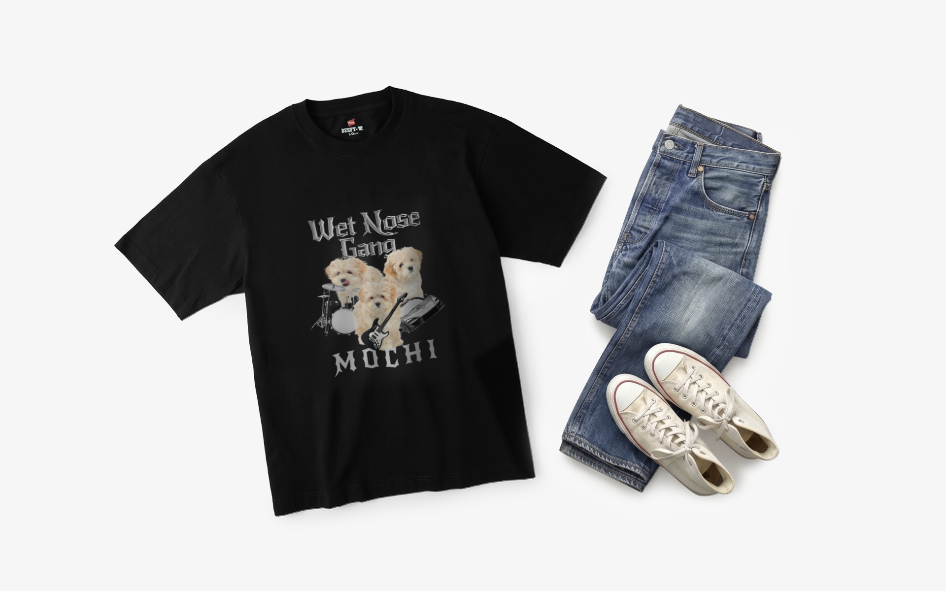 피그먼트 오버핏 티셔츠 커스텀 제작 32수 원단 전면 영문 그래픽 후면 캠핑카 프린트 디자인