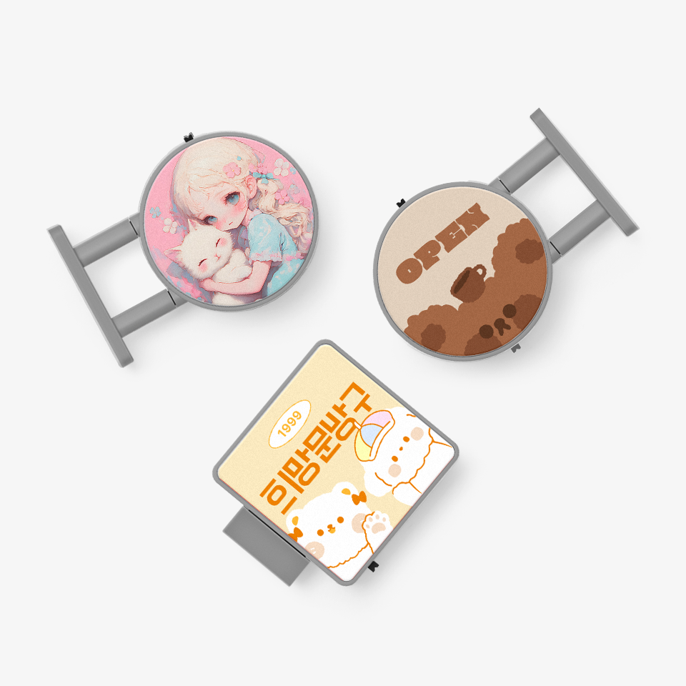 풀 컬러 UV 인쇄가 적용된 LED 미니 간판 자석. 선명하게 인쇄된 일러스트 디자인 제작.