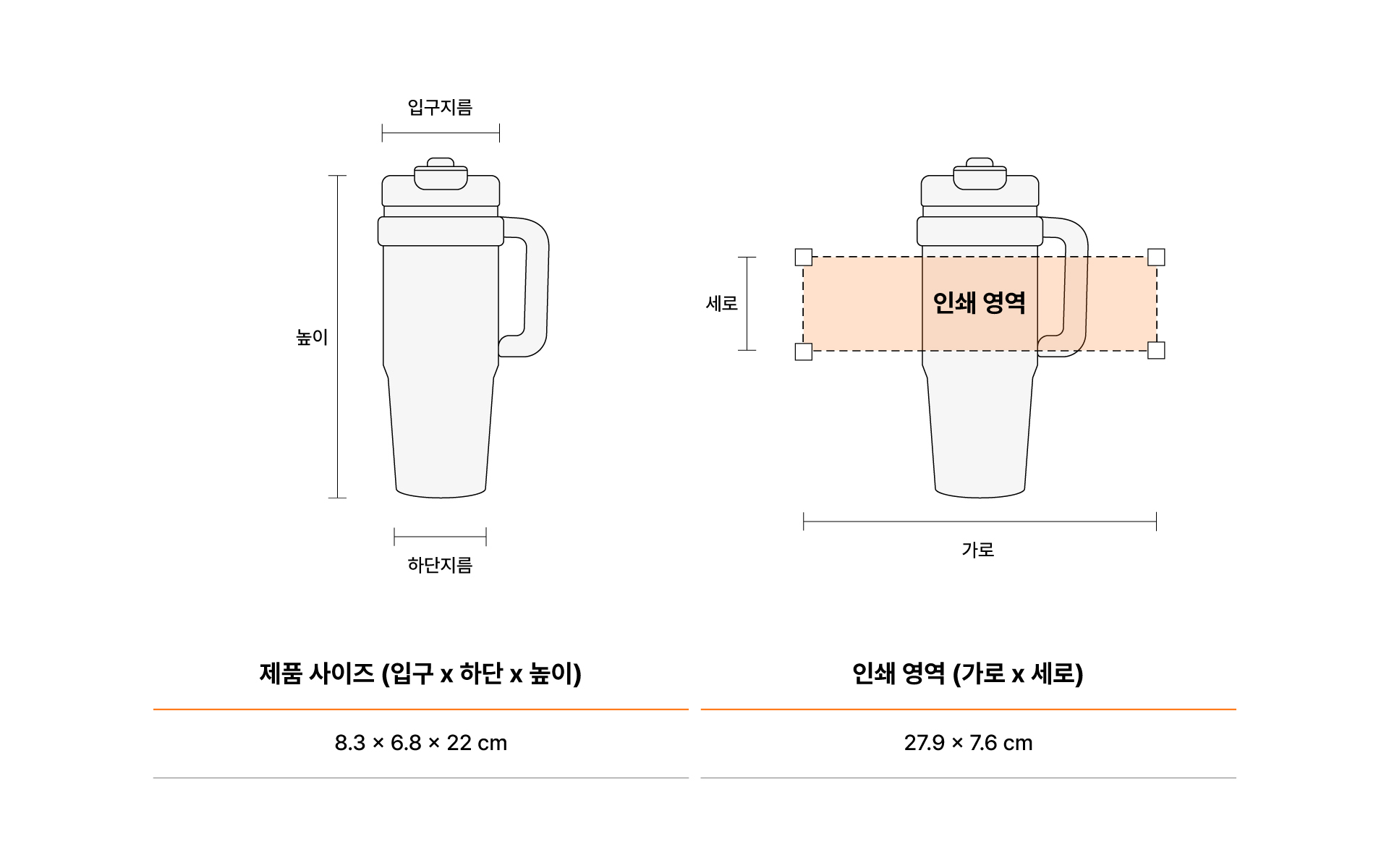 그랜디 핸들 텀블러 900ml-텀블러 전면(360°)에 선명한 인쇄가 가능합니다. 스테인리스 316 이중 진공 단열 구조로 뛰어난 보온·보냉 성능을 제공하는 900ml 대용량 핸들 텀블러입니다. 스트로와 직접 음용이 가능한 2-way 음용구 구조로 상황에 맞게 편리하게 사용할 수 있으며, 외부 결로 현상을 줄여 쾌적한 사용이 가능합니다. 견고한 손잡이 설계로 대용량 음료도 안정적으로 휴대할 수 있으며 텀블러 전면을 활용한 360도 회전 인쇄로 커스터마이징 제작이 가능합니다. 커스텀 제작 상품, 마플