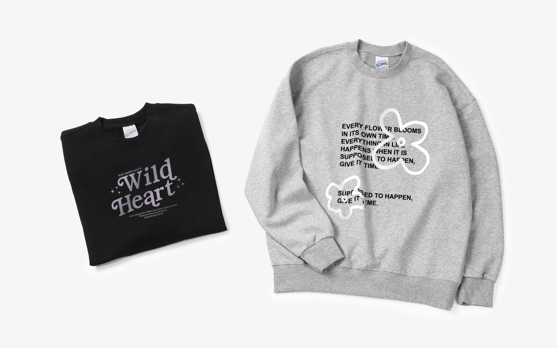 비캔버스 특양면 오버핏 맨투맨, 레터링과 그래픽 조합 디자인도 커스텀 가능