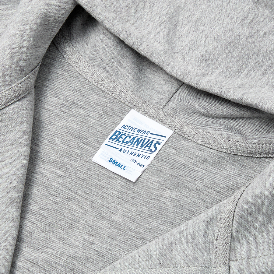 비캔버스 특양면 오버핏 2WAY 후드집업 넥라인 디테일, 넥테이프로 마감된 튼튼하고 깔끔한 후드집업