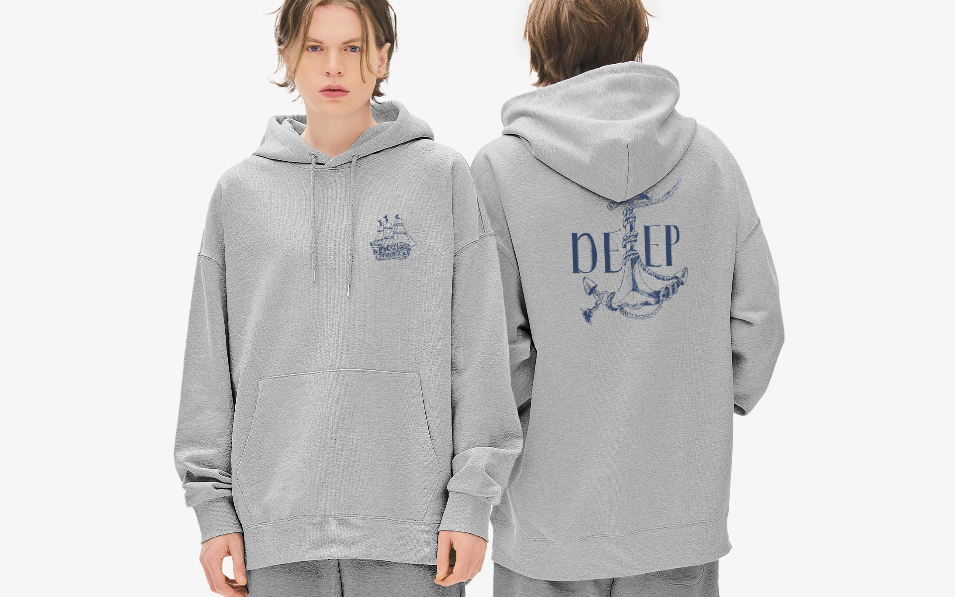 커스텀 기모 쭈리 오버핏 후드티, 면과 폴리 혼방 기모 쭈리 원단으로 부드럽고 따뜻한 착용감을 주며, 넥라인 헤리테이프와 탄탄한 시보리, 더블 스티치로 완성된 고급스러운 커스텀 제작 후드티