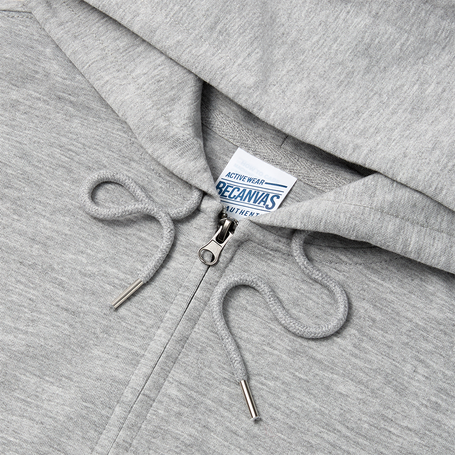 비캔버스 특양면 오버핏 2WAY 후드집업 디테일컷, 메탈팁으로 마감된 후드 스트링으로 튼튼하고 세련된 디자인