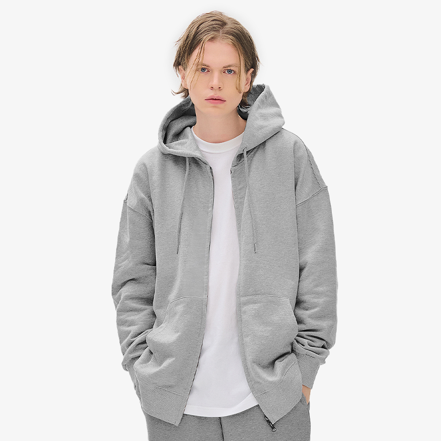 기모 쭈리 오버핏 2WAY 후드집업, 세미 오버핏으로 캐주얼하고 편안한 데일리 스타일 연출