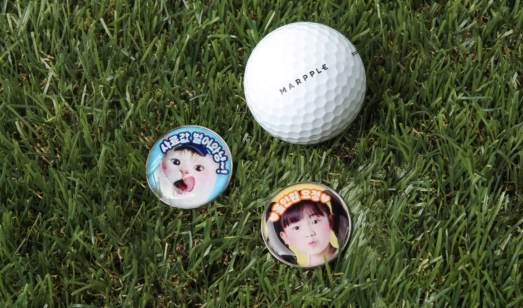 고양이·어린이 사진을 넣은 커스텀 골프 볼마커 - 마플 실사 인쇄 완성품
