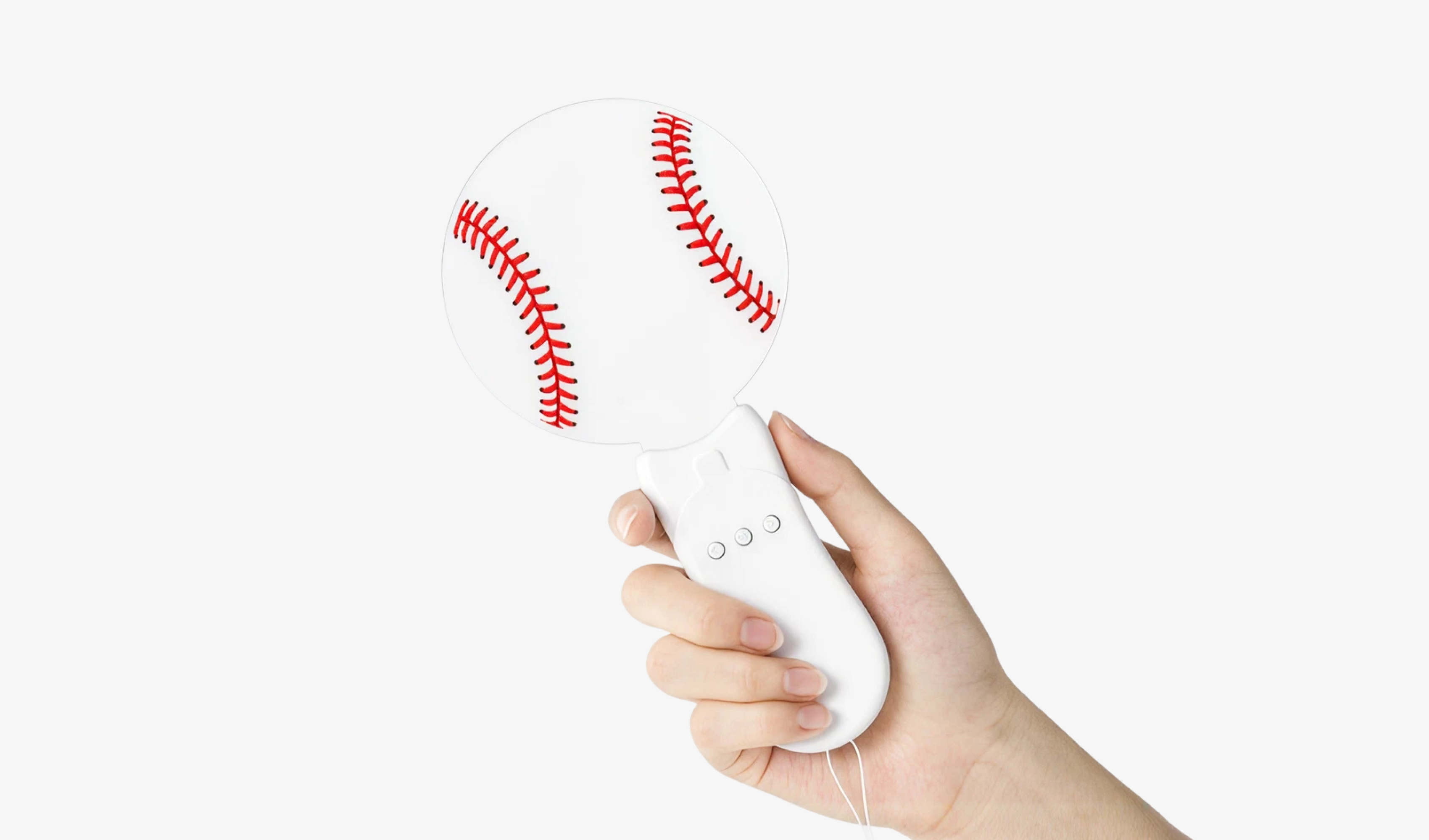 마플 원형 LED 응원봉 – 빨간색 야구공 스티치 디자인을 인쇄한 야구 직관용 핸드 스틱 이미지