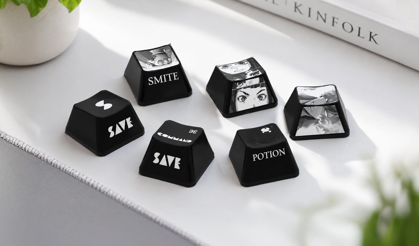 마플 LED 포인트 키캡, SAVE SMITE POTION 게임 텍스트 및 애니메이션 캐릭터 각인 클로즈업 컷